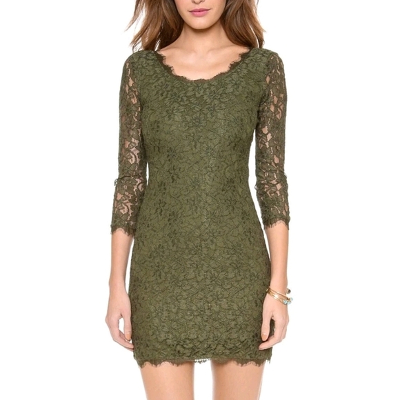 DVF DIANE von FURSTENBERG Zarita Lace dress Olive Military Celebrity $348 - Picture 2 of 15